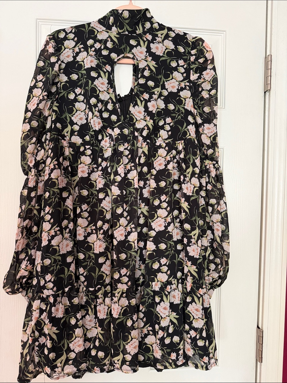Nasty Gal Women’s Black Dress with Pink Floral Print